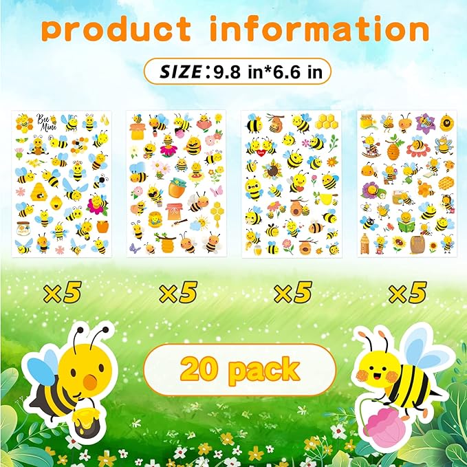 Bumble Bee Stickers Summer Spring Happy Honey Bee Decal Sticker 660 Counts Party Cute Gifts Goodie Bags Decor Game Rewards Birthday Party Favors Water Bottle Sticker Laptop Invitation Decor
