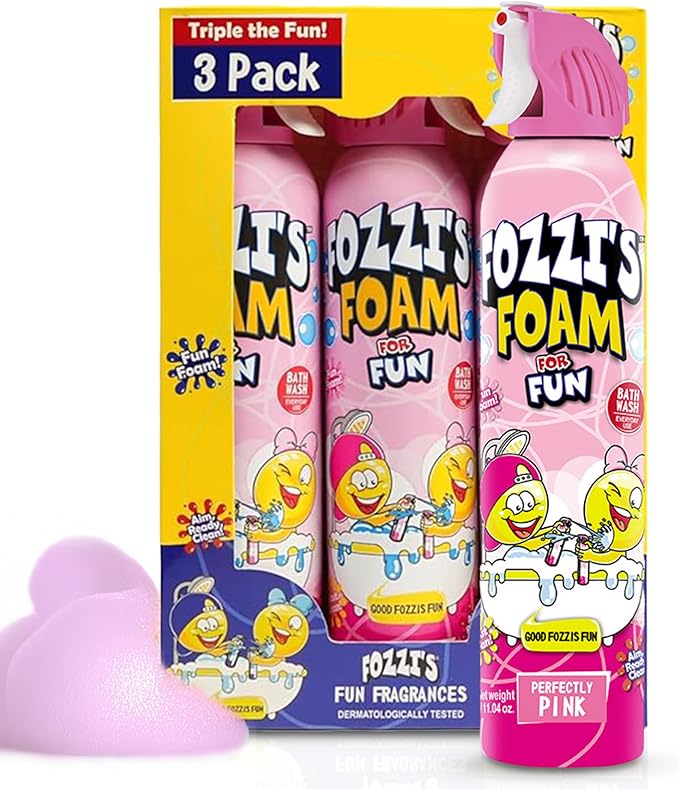 FOZZI’S Perfectly Pink Bath Foam Soap for Kids (3 Pack) - Fun Aerosol Spray - Squishy Bubble Soap for Playtime - Gentle Cleanser Foaming Body Wash - Safe Bath Fun for Everyday Wash