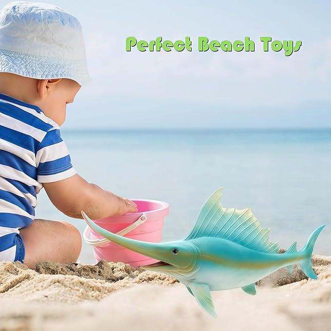 Gemini&Genius Sea Animal Sailfish Action Figure Soft Rubber Swim Bath Toy, Realistic Ocean Swordfish Educational and Role Play Toys for Kids and Collectors (17 Inches)