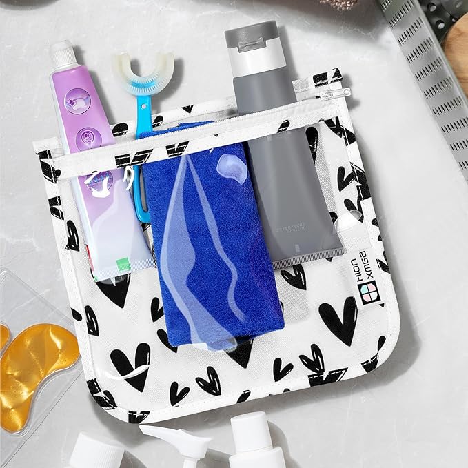 TSA Approved Toiletry Bag, Set of 3 Clear Travel Toiletry Bag Quart Size Zipper Travel Pouch, Waterproof Makeup Cosmetic Bag for Women Men Kids Toiletries Carry on, Hearts Large