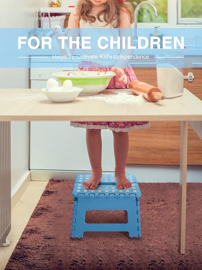 Dyforce Folding Step Stool 9", Kids Step Stool, Heavy Duty Step Stools for Adults, Compact Foot Stools, Light-Weight Toddler Step Stools for Kitchen, Bathroom, Holds Up to 300 lbs (Blue)