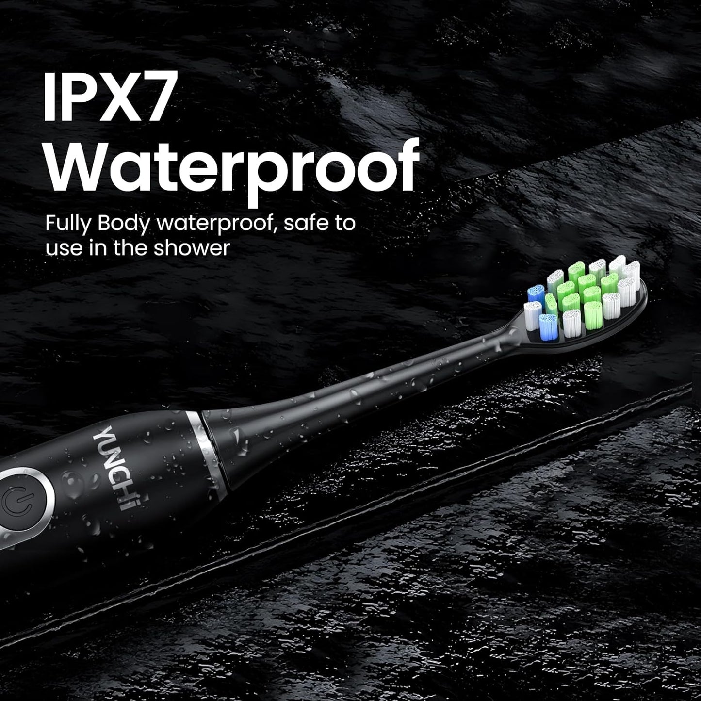 YUNCHI Electric Toothbrush for Adults and Kids, Rechargeable Sonic Electric Tooth Brush with 8 Brush Heads, 90 Days, 5 Models & 2 Minutes Smart Timer, Travel Case, 44000 VPM Motor, Black