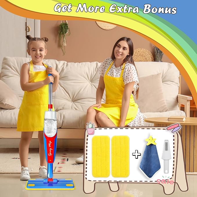 Kids Mop Cleaning Toy Set, Mini Size Mop for Kids, Toddlers Small Spray Mop Really Works, Montessori Toys Educational and Pretend Play Toy Gift for Toddlers Boys Girls