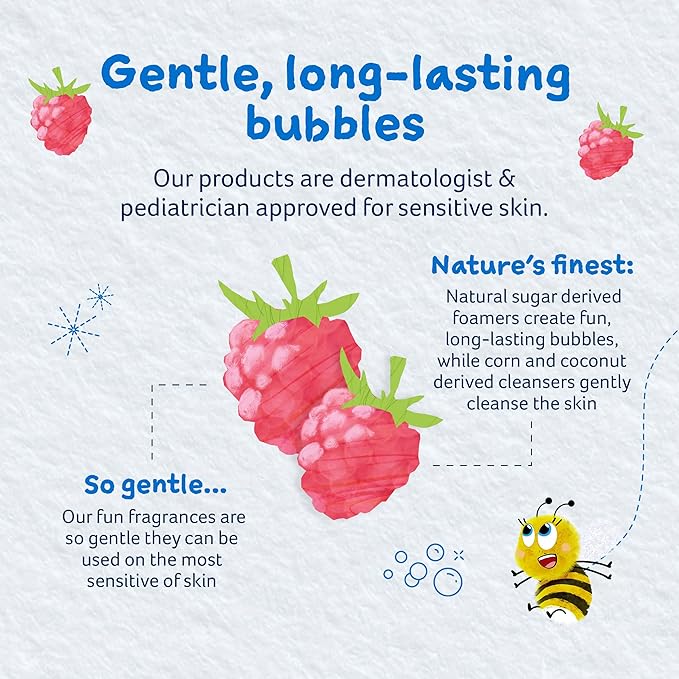 Childs Farm, Kids Bubble Bath for Dry, Sensitive Skin, Organic Raspberry, Gently Cleanses & Soothes, Vegan, Cruelty-Free, 8.4 fl oz