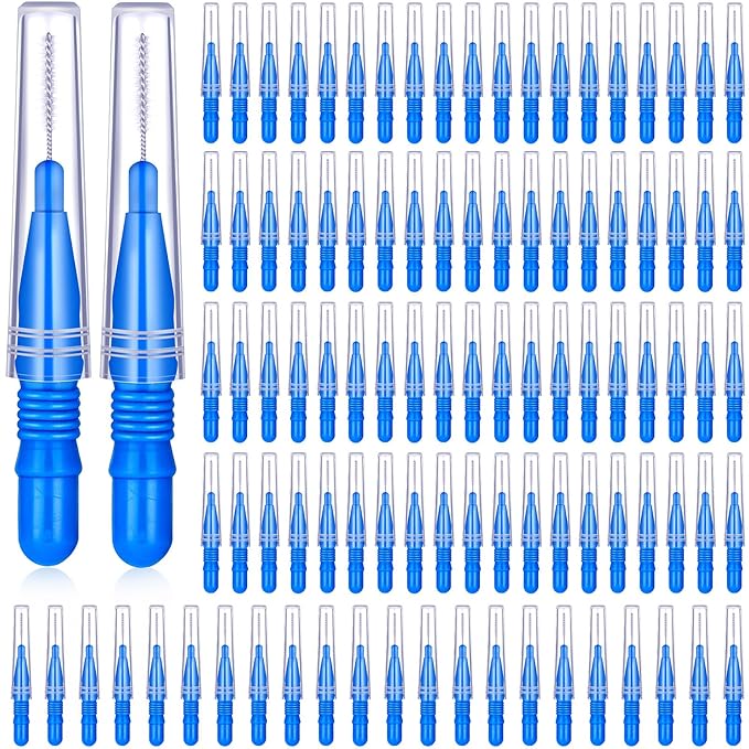 BBTO 100 Pcs Braces Dental Brush Flosser for Cleaner Interdental Brush Toothpick Tooth Flossing Head Oral Dental Toothpick Cleaners Cleaning Tool(Blue)