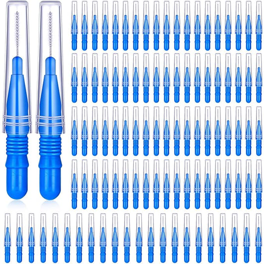 BBTO 100 Pcs Braces Dental Brush Flosser for Cleaner Interdental Brush Toothpick Tooth Flossing Head Oral Dental Toothpick Cleaners Cleaning Tool(Blue)