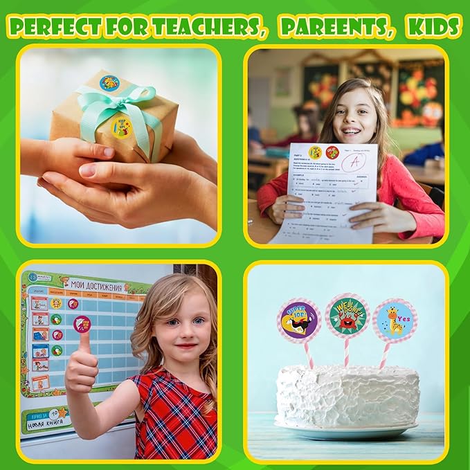 3 Rolls Motivational Stickers for Kids 1500 Pcs Round Animal Incentive Stickers for School Classroom Potty Training Rewards (Multicolour Animal)