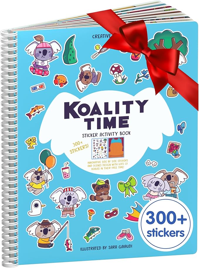 CUPKIN Koalas Sticker Book Activity for Kids, Toddler Airplane Travel Essentials, 300+ Koala Stickers for Children + 8 Scenes + Coloring Pages, Koala Bear Lover Gift Kids Crafts for Ages 2–8