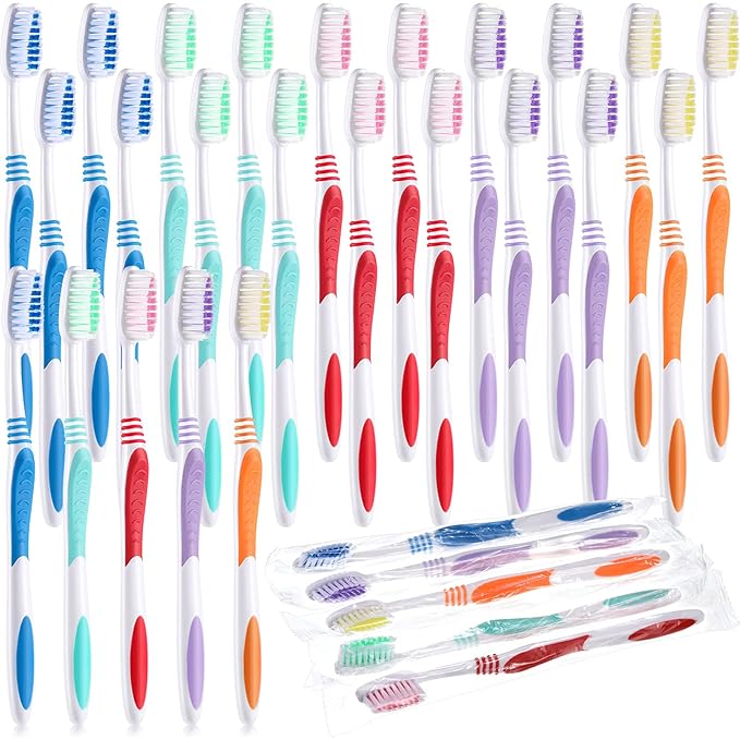 CHENGU 150 Pieces Individually Wrapped Toothbrushes Manual Disposable Travel Toothbrush Medium Soft Bristle Tooth Brush Travel Toothbrush Bulk Toothbrushes for Hotel, Guest, Adults, Kids, Multi Color