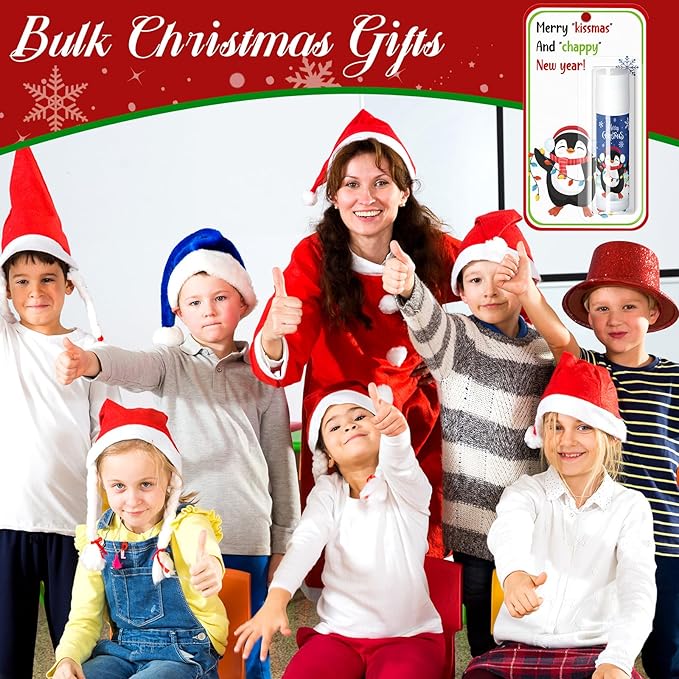 120 Pack Christmas Lip Balms Bulk Christmas Party Gifts Favors Stocking Stuffers Holiday Lip Balms Employee Staff Team Appreciation Gifts Thank You for Teacher Coworkers (Cute)