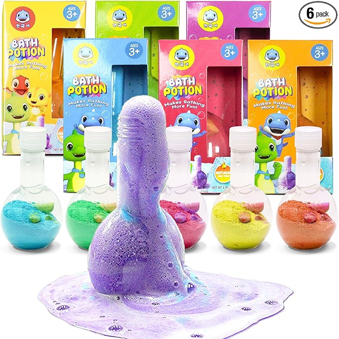 Bath Toys Stocking Stuffers for Kids Potion, SWCANDY 6 Pack Bath Bombs Bathtub Colorful Bubble Foam Boys Girls Scientific Soap Magical Non-Toxic Fizzes Eruption for Ages 4-8 Years Old Toddlers