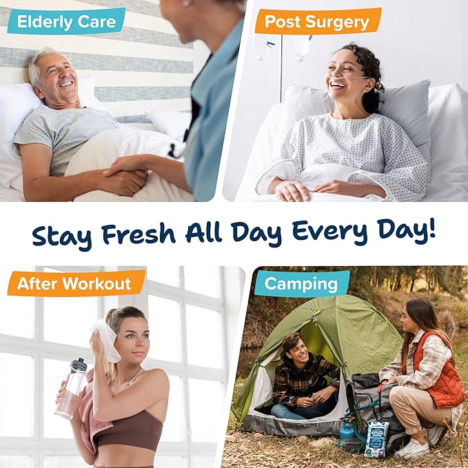 Body Wipes For Adults Bathing No Rinse 50pc XL - Ultra Thick Shower Travel Wipes For Personal Cleansing & Hygiene Essentials, Elderly Care, Incontinence Disposable Washcloths For Women Men