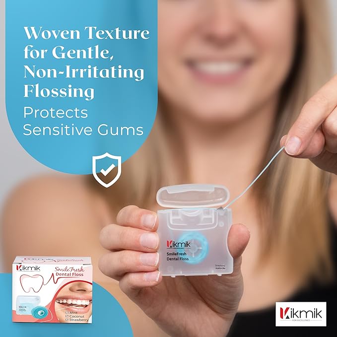 3-Pack Woven Dental Floss - Strawberry, Mint & Coconut Floss Dental Floss - Shred Resistant, Extra Wide Woven Floss Dental, Gentle On Gums, 33 Yards Each