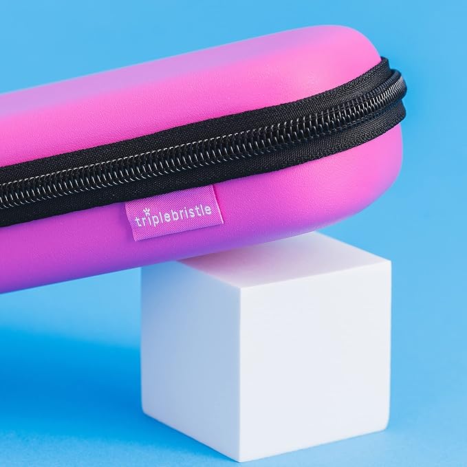 Triple Bristle Sonic Toothbrush Travel Case | Portable Breathable Toothbrush Hard Carrying Bag for Traveling, Camping, Business Trip | Mesh Pocket for Accessories | Pink