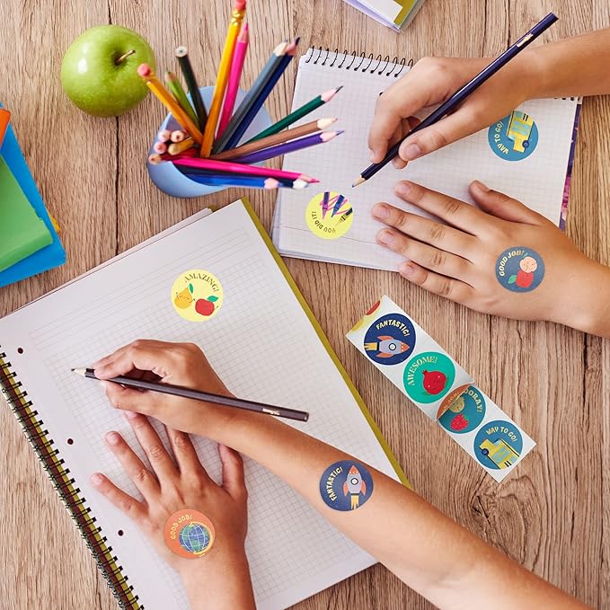 Mobiusea Creation Classroom Stickers | Gold Foil Good Job Stickers |1 Inch | 1000pcs Academic and Fruit Reward Stickers, Motivational Stickers for Kids, Teacher, Elementary, School, Preschool