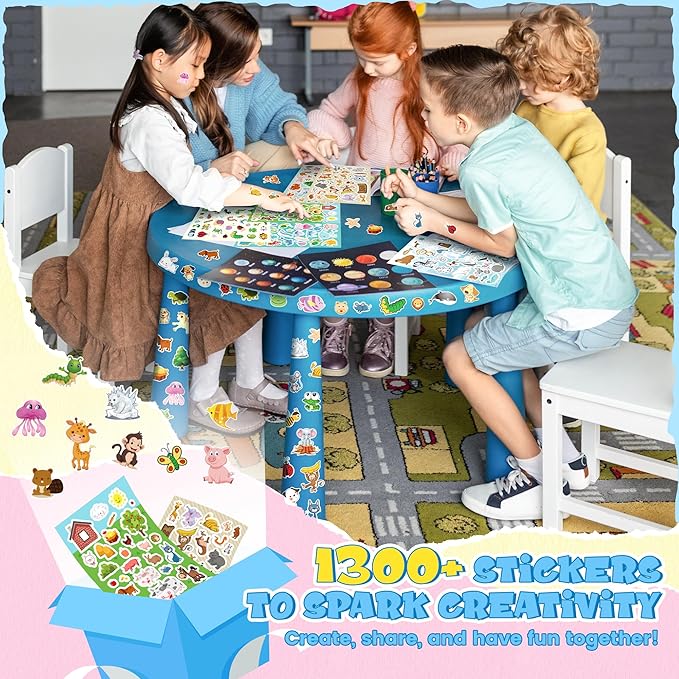 Sinceroduct Stickers for Kids, 1300+ Cute Animals Water Bottle Sticker, 8 Sheets of Children Stickers with Different Theme Scrapbooking for Classroom, Christmas Day, Crafts, Party Favors, Decorations