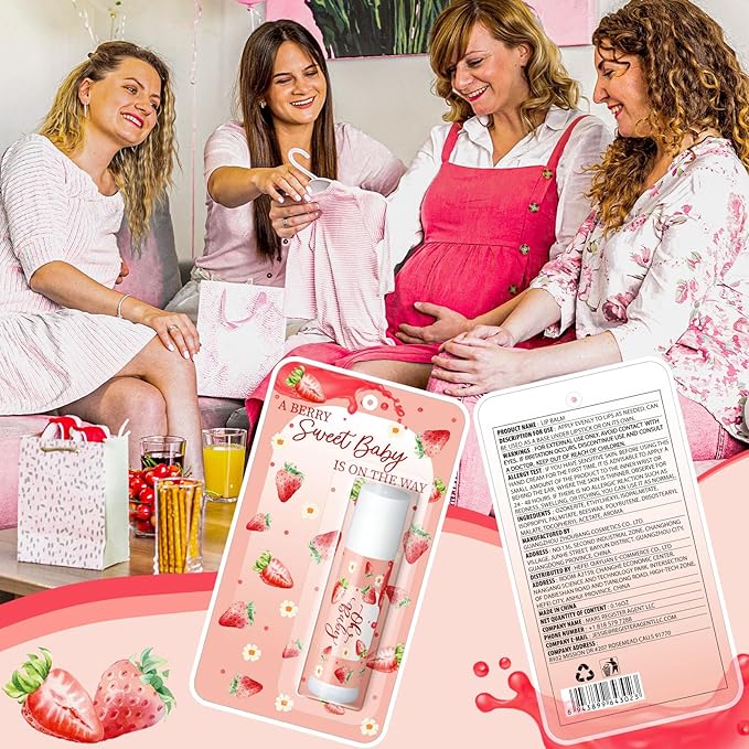 30 Pack Christmas Sweet Strawberry Baby Shower Games Prizes Party Gifts Bulk Lip Balms Favors for Winners Adults Guests Gender Reveal Favors Decorations Baby Shower Souvenirs Stocking Stuffers