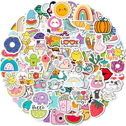 Adorable Stickers 200 Pcs/Pack for Kids - Cute Animal, Food & Positive Phrase Stickers for Laptop, Phone, Water Bottle, Journal, Scrapbook (Adorable)