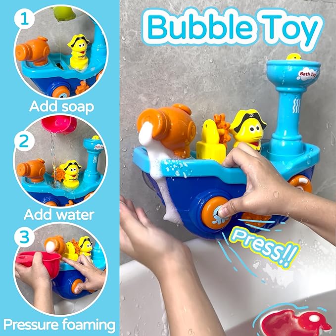 Interactive Bath Toy Duck Boat Baby Bathtub Toys for Toddlers 1-3,Toddlers Bathtub Toys for Kids Ages 4-8 for Girl boy