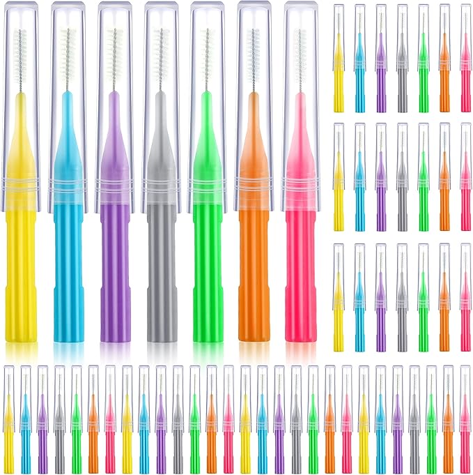 Patelai 50 Pieces Braces Brush for Cleaner Interdental Brush Between Teeth Toothpick Flosses Dental Flossing Head Oral Hygiene Tooth Cleaning Tool(Assorted Color)