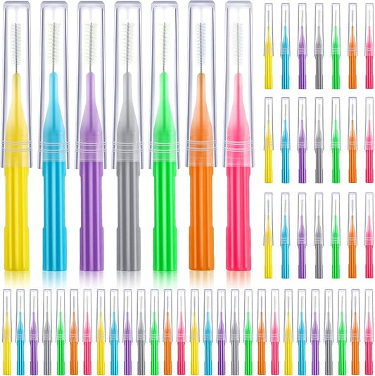 Patelai 50 Pieces Braces Brush for Cleaner Interdental Brush Between Teeth Toothpick Flosses Dental Flossing Head Oral Hygiene Tooth Cleaning Tool(Assorted Color)