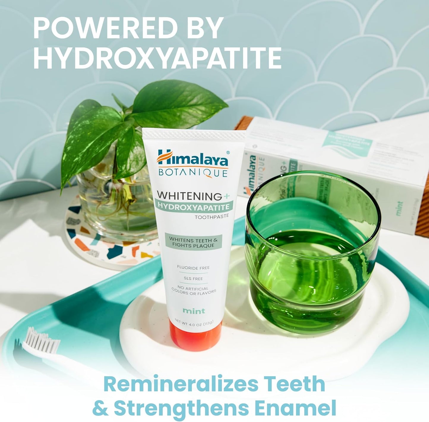 Himalaya Botanique Whitening + Hydroxyapatite Toothpaste, Mint Flavor - Nano Hydroxyapatite to Support Remineralization and Restore Enamel to Strengthen Teeth - Vegan, Gluten Free, 4 oz (Pack of 2)
