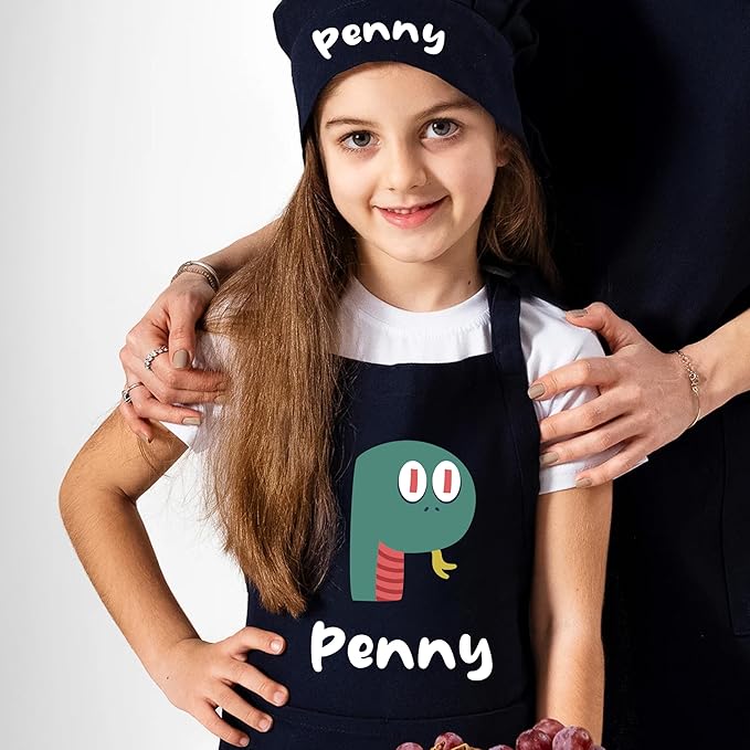 Personalized Kids Apron for Cooking, Kids Chef Hat and Apron, Toddler Aprons for Baking Crafting, Christmas Gifts for Children, Birthday Gifts for Boys and Girls