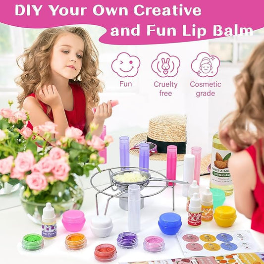 DIY Lip Balm Making Kit Teen Girl Gifts Trendy Stuff Make Your Own Lip Gloss Set with Natural Beeswax, Shea Butter,Sweet Almond Oil,24 PCS Lip Blam Containers
