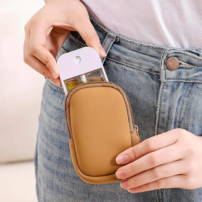 2Pcs Small Makeup Bag, Mini Portable Travel Cosmetic Bag, Soft Neoprene Makeup Pouch with Zipper, Fashion Accessory with Snap Hook, Cute Coin Purse Lipstick Cosmetic Travel Organizer(Black+ Brown)