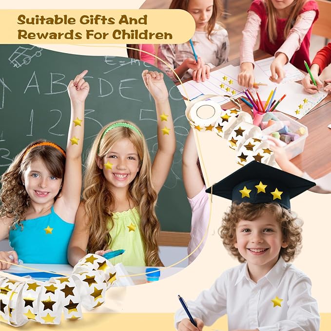 1000 PCS Star Stickers for Kids,1 inch Holographic Star Stickers for DIY, Crafts, Behavior Chart, Student Planner, School and Classroom Teacher Supplies (Gold-Stamped Star)