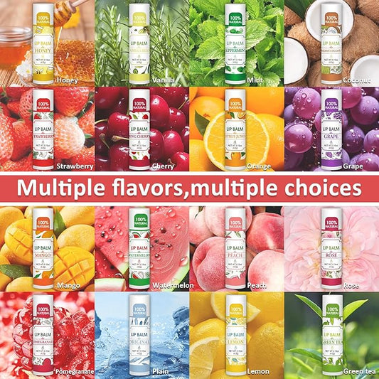64 Pack Lip Balm, Natural Lip Balm Bulk with Vitamin E and Coconut Oil, Bulk Moisturizing Lip Balms for Dry Lips-16 Flavors