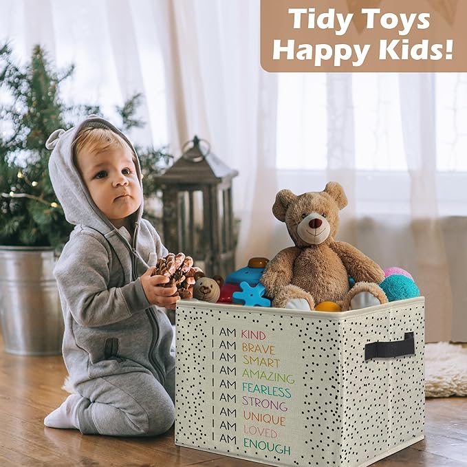 Boho Colorful Inspirational Storage Bins, Positive Affirmation Gifts for Kids Collapsible Storage Box Laundry Basket with Handle for Playroom Home Bedroom Bathroom Clothes Toys Books