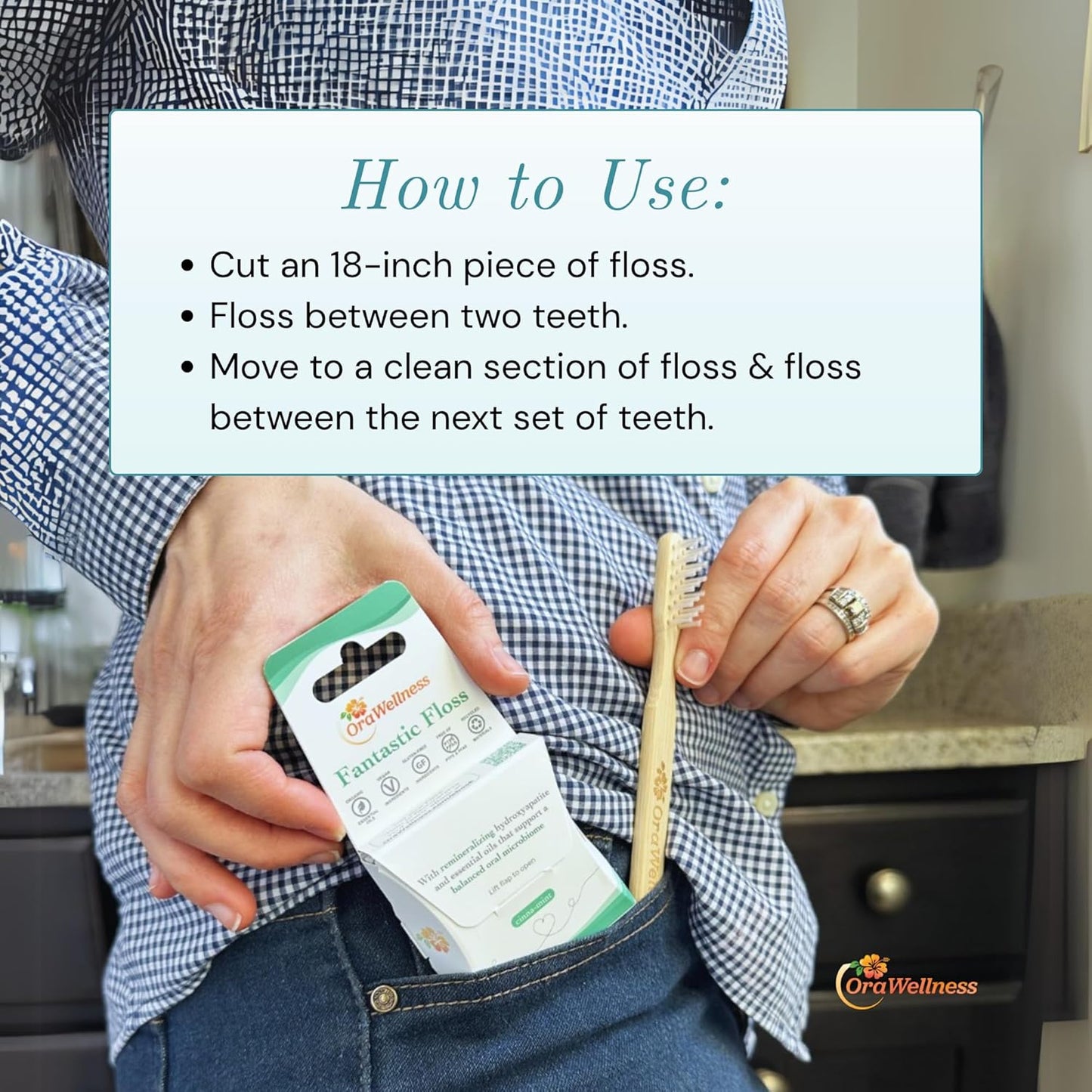 OraWellness Fantastic Floss, Waxed Dental Floss with Hydroxyapatite for Tooth & Gum Repair, Shred Resistant, Gentle & Expanding Alternative to Floss Picks, Pack of 1