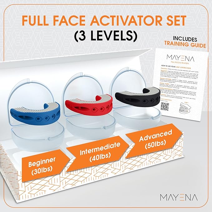 Jaw Exerciser for Men & Women | 3-Level Resistance Set | Full-Face Trainer Innovated by Mayena | Powerfully Engages All Facial Muscles | Sculpts the Face, Strengthens Facial Muscles & Defines Jawline