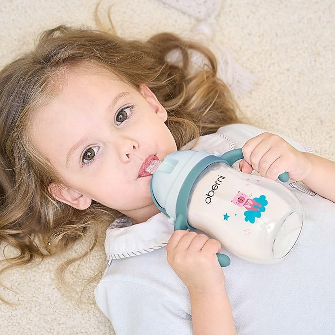 Toddler Sippy Cup, Tritan Baby Water Bottle With Non-Spill Valve Spout, Removable Handle and Carry Strap, 270ml/12m+/Blue/Pack of 3