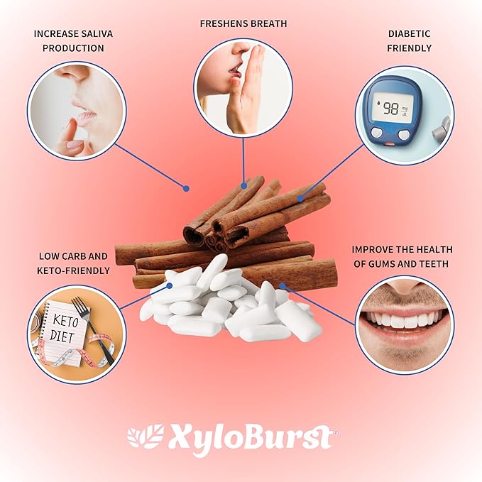 XyloBurst Gum | Xylitol Chewing Gum | Sugar Free, Gluten Free, Keto Friendly | Aspartame Free Gum For Oral Health | Cinnamon | 12 Pieces, Pack of 12