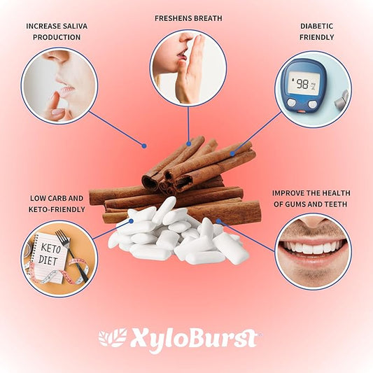 XyloBurst Gum | Xylitol Chewing Gum | Sugar Free, Gluten Free, Keto Friendly | Aspartame Free Gum For Oral Health | Cinnamon | 12 Pieces, Pack of 12
