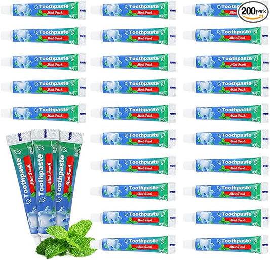 0.35 oz Bulk Travel Size Toothpaste,200 Tubes 10 Grams Extra Small Toothpastes Travel Size Bulk 0.8x3.5 inches Mint Flavor Mini Disposable Toothpaste for Hotel,Guests,Homeless,Office