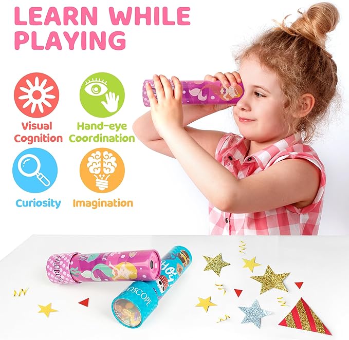 D-FantiX Classic Tin Kaleidoscope for Kids, 2 Pack Retro Toys - Educational Toys with Metal Body, Boy Girl Birthday Party Favors Decorations, Christmas Stocking Stuffer Gift