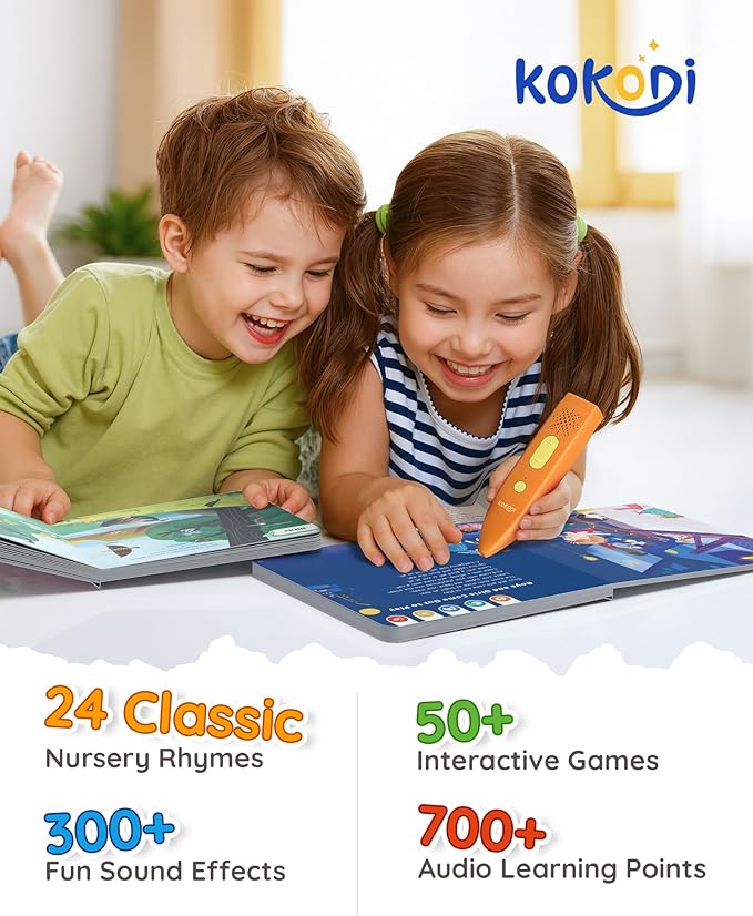 KOKODI Talking Pen Books Sets, Autism Sensory Games, Interactive Audio Sound Books Kids Learning Electronic Toys for Toddlers Kids, Early Educational Gifts Birthday Gifts for Boys Girls Age 2 3 4 5