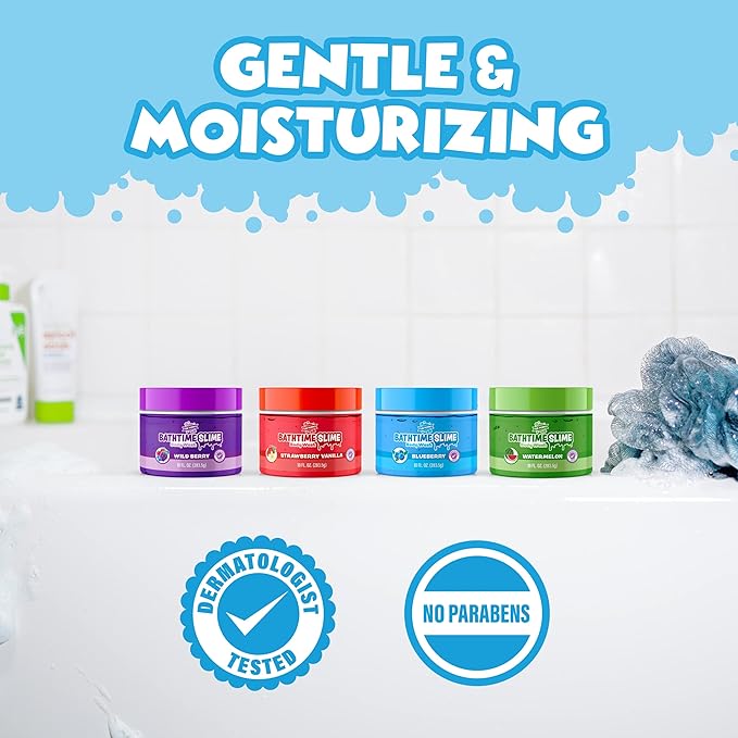 Tub Works® Bath Slime Kids Body Wash, Variety 4 Pack | Gooey, Playful Texture with Fresh, Fruity Scents | Dermatologist Tested | Sensory Fun Bath Toys for Toddlers & Kids | Colorful Slime Kids Soap