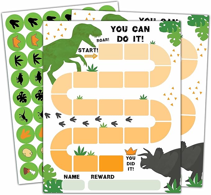 10 Dinosaur Reward Chart with 216 Round Stickers, Incentive Behavior Chart for Kids at Home Classroom, Kids Routine Daily Chore Sticker Chart-A09