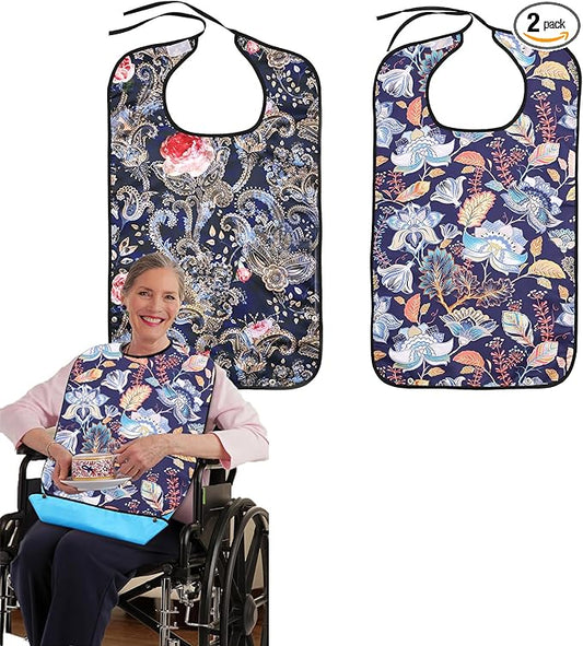 2 Pack Adult Bibs for Women, Waterproof Washable Bibs for Adults Senior Citizens, Adjustable and Reusable, Gifts for Women/Mom