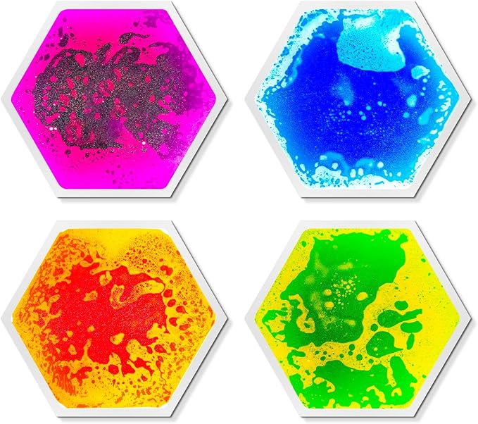 Liquid Sensory Floor Tiles - 4 PCS Hexagon Sensory Floor Pads for Kids Aged Over Three Years Old