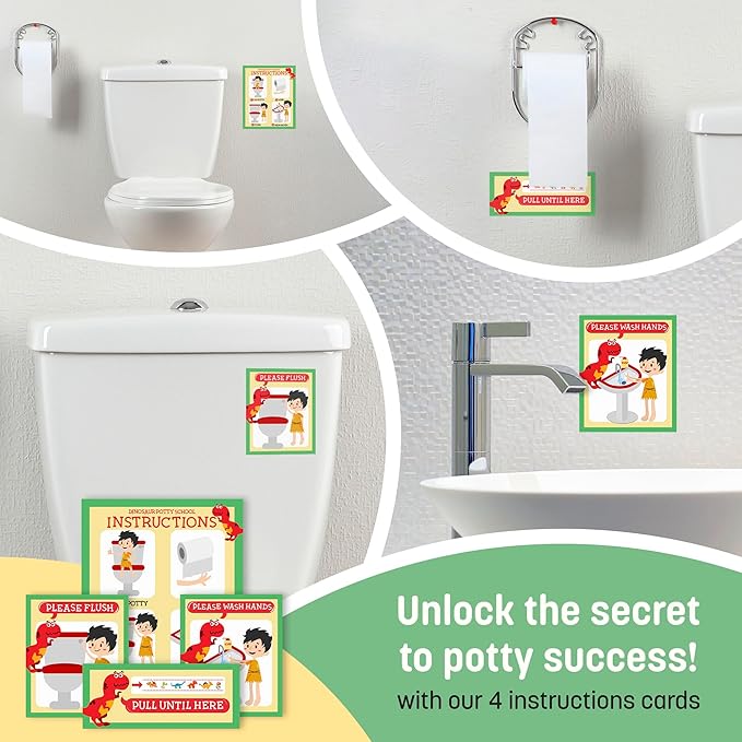 Potty Training Chart for Toddlers, Dinosaur Design Reward Chart - 194 Cool Stickers, 2 Fun Crowns, Motivational Certificate, Bonus Instruction Cards, Booklet & Erasable Pen for Boys and Girls