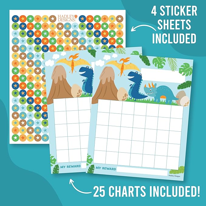 Sticker Chart for Kids Behavior at Home & Classroom - 25 Reward Chart for Kids Incentives, Gold Star Sticker Sheets, Dinosaur Incentive Charts for Classroom Must Haves