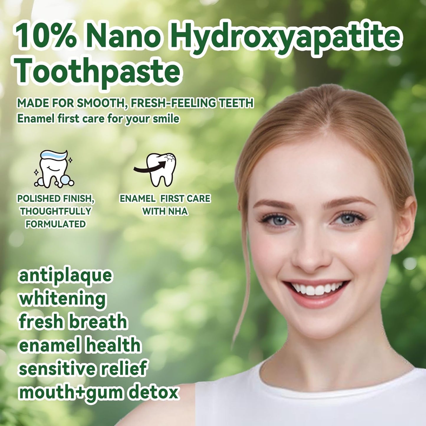 Anymoment 10% Nano Hydroxyapatite Toothpaste (Fluoride Free), Whitening*, Supports Enamel Care*, Appropriate for Sensitive Teeth*, SLS Free, Xylitol nHA Toothpaste for Adults, Mint 4oz (Pack of 2)