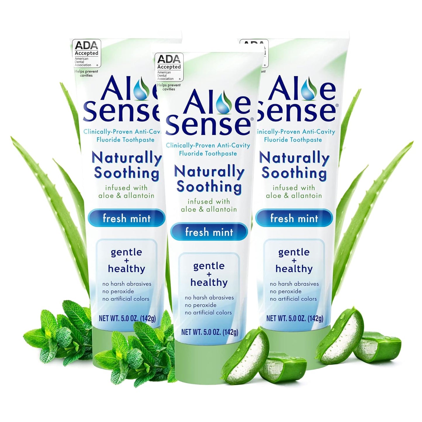 Naturally Soothing Toothpaste for Sensitive Teeth and Gum Care with Aloe Vera, Allantoin & Fresh Mint Flavor, Gentle & Natural, ADA Approved (5-oz, 3 Count)