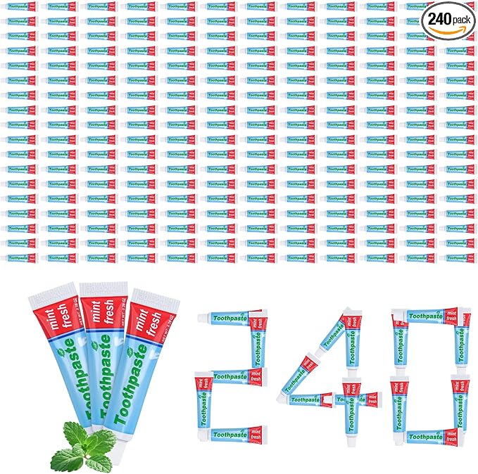 0.28oz Small Toothpaste Travel Size Bulk,Mini Toothpaste Travel,Mint Scent TSA Compliant for Hotel Camping Gym Office School Homeless 240