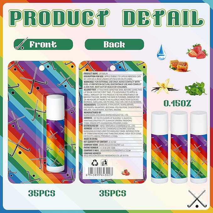 35 Pack Christmas Lip Balm Gifts Bulk Hockey Natural Moisturizing Lipstick Set Hockey Party Favors Sports Gift for Team Teen Adults Birthday Party Game Decorations Supplies